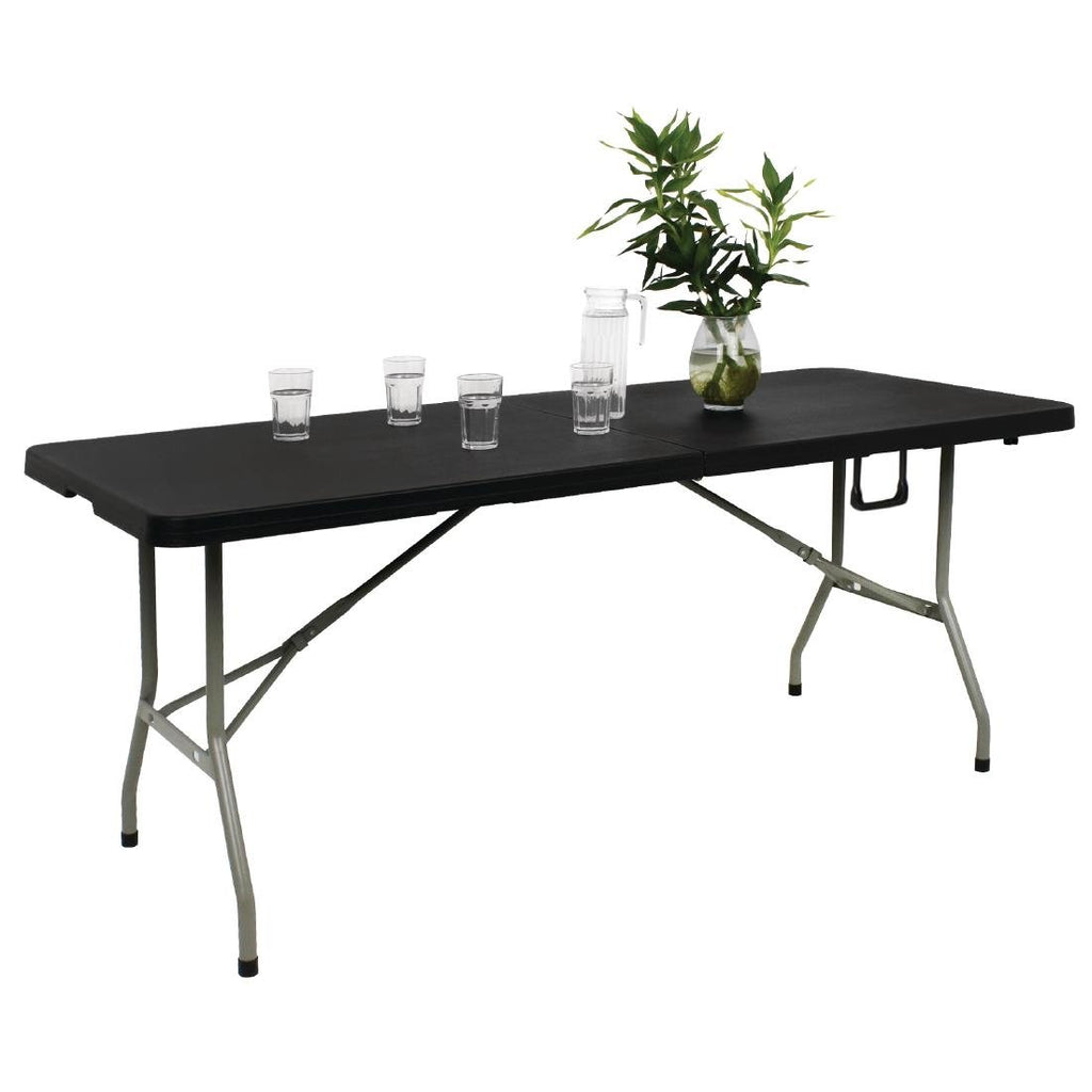 Bolero Centre Folding Black Table - 1.8m Long