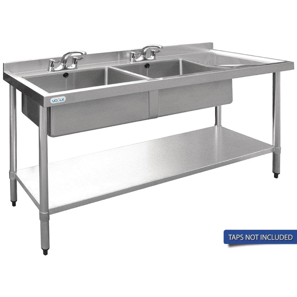 Vogue Double Bowl Sink R/H Drainer - 1500mm x 700mm  (90mm Drain) - Image 3