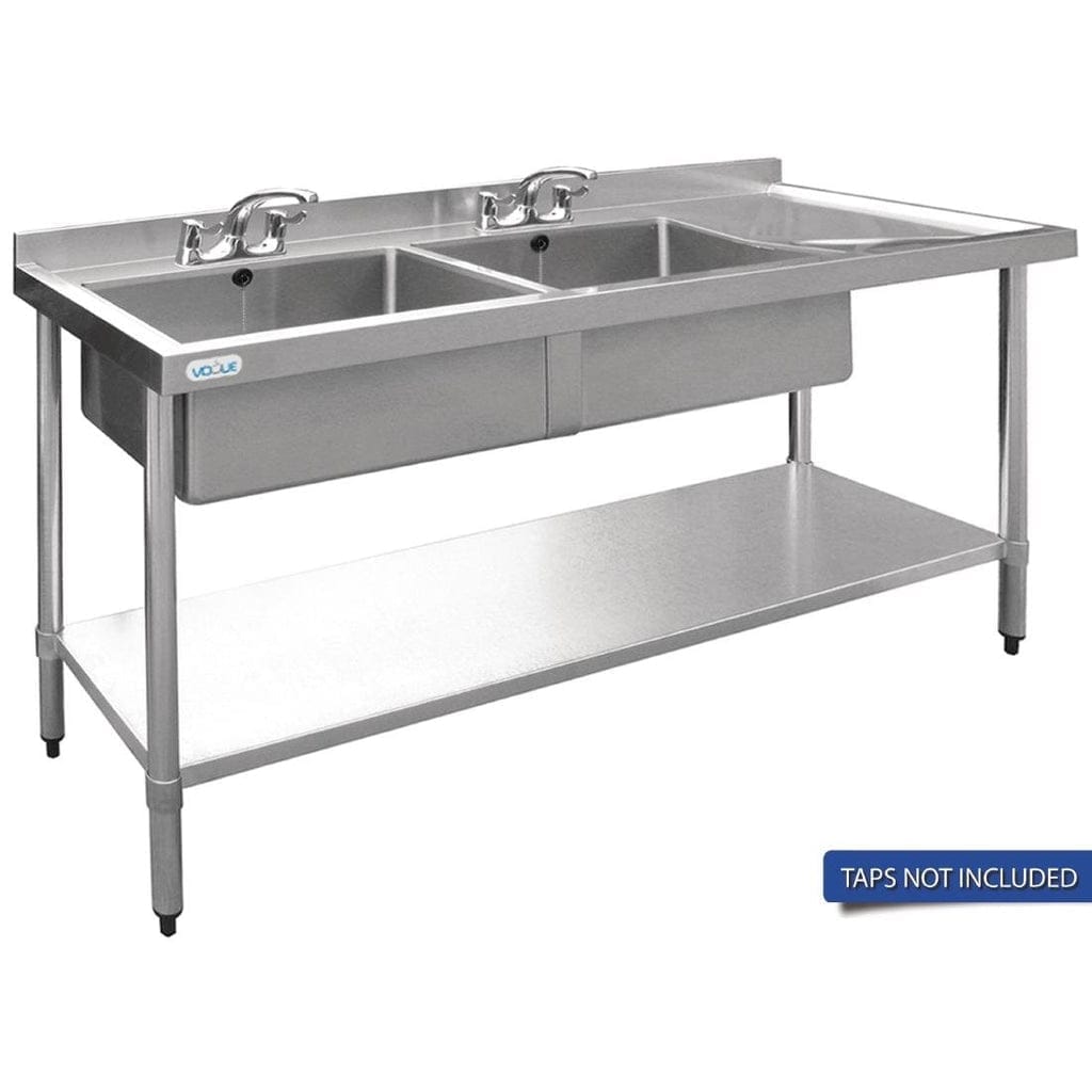 Vogue Double Bowl Sink R/H Drainer - 1800mm x 700mm (90mm Drain) - Image 3