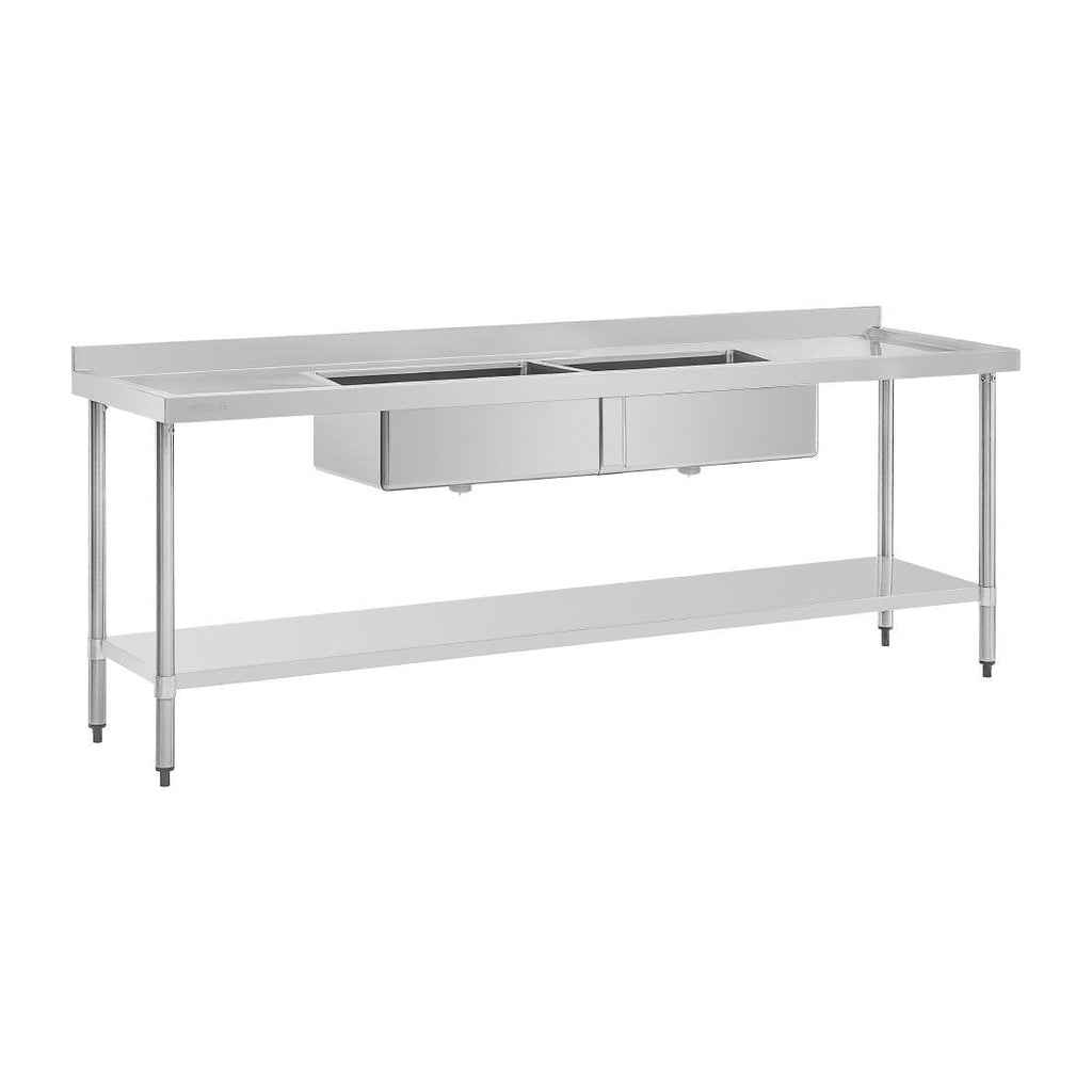 Vogue Double Bowl Sink Double Drainer - 2400mm (90mm Drain) - Image 3