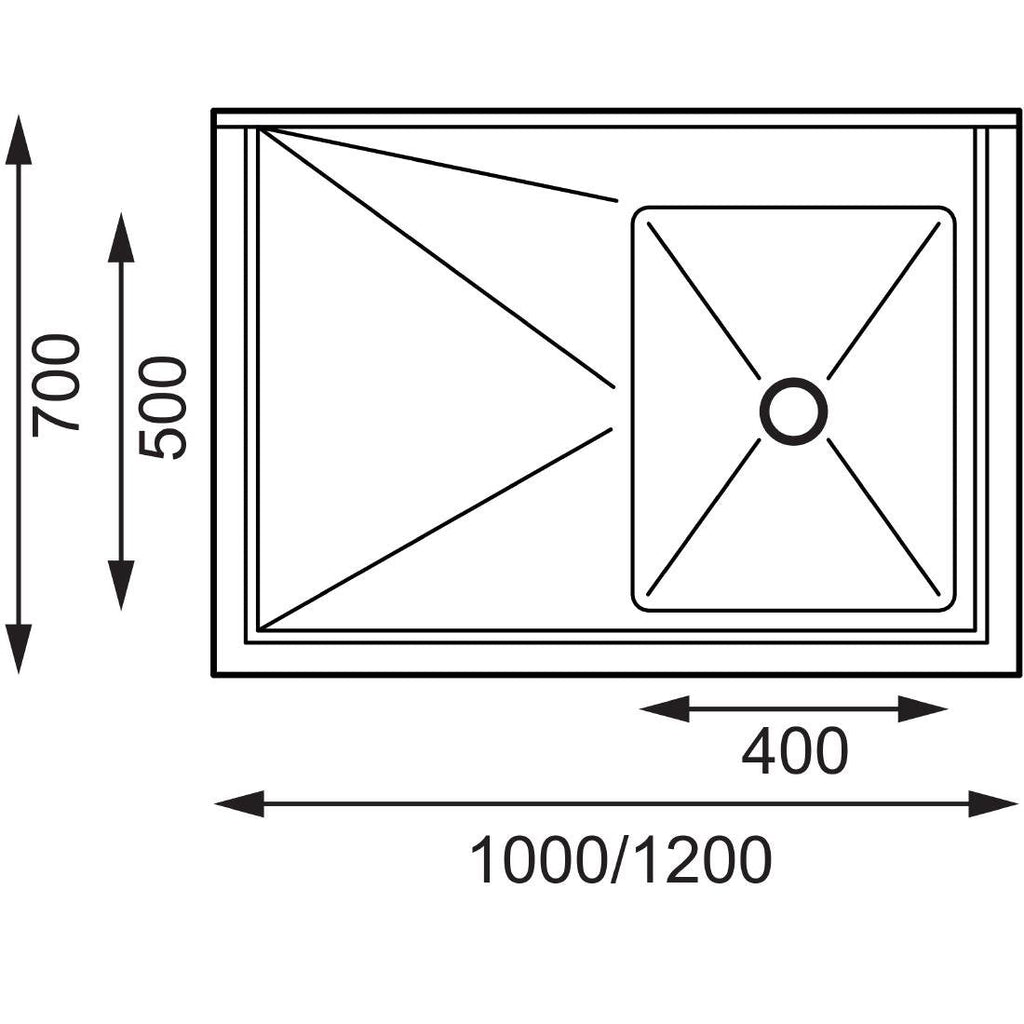 Vogue Single Bowl Sink L/H Drainer - 1000mm x 700mm (90mm Drain) - Image 2