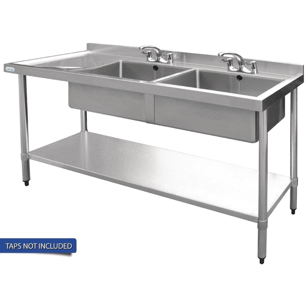 Vogue Double Bowl Sink L/H Drainer - 1500mm x 700mm (90mm Drain) - Image 3