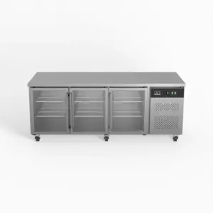Three Door Commercial Glass Door Worktop / Under Bench Display Fridge 800mm Depth